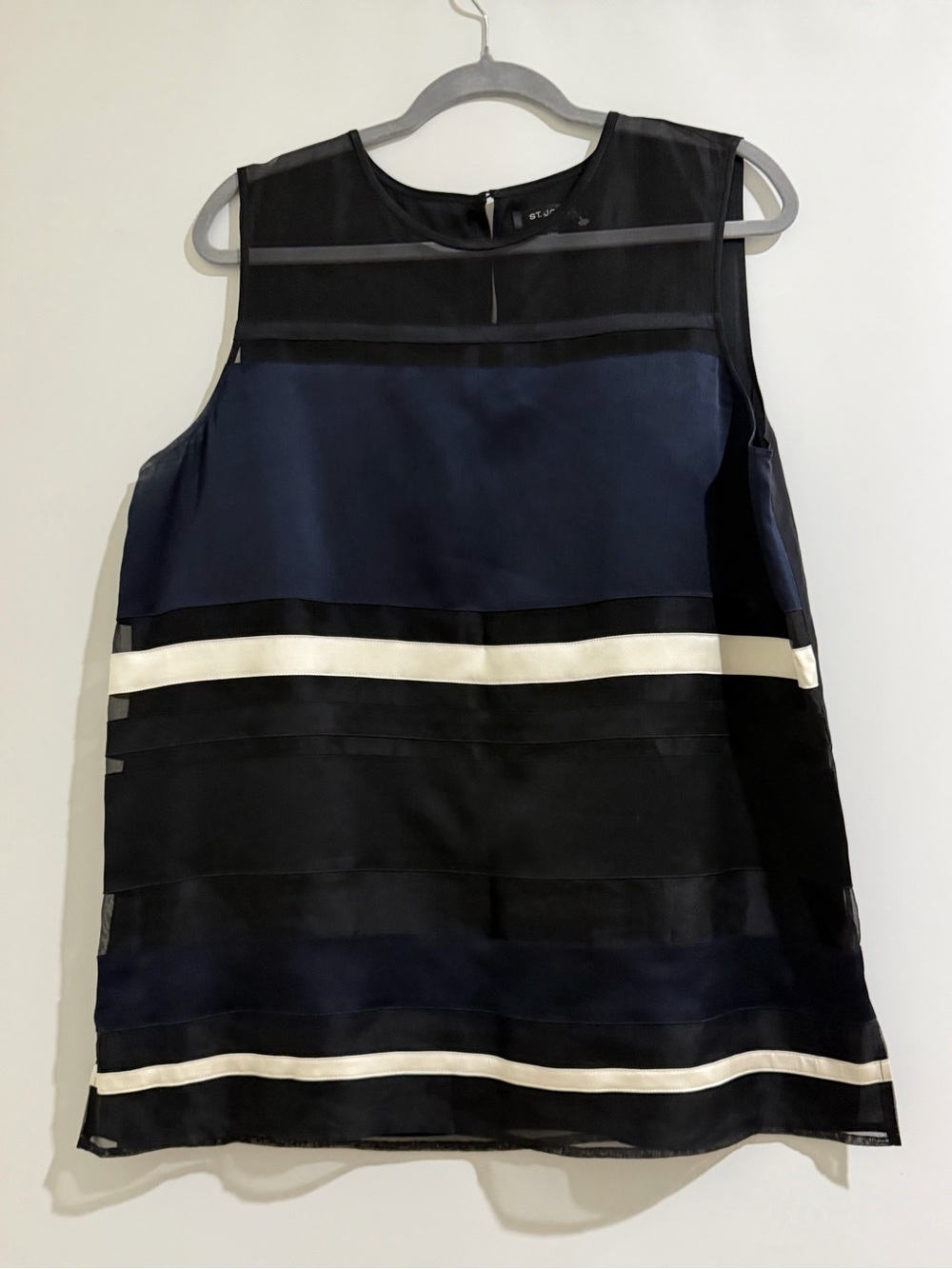 St John Silk Tunic Black and Navy Blue Size Large